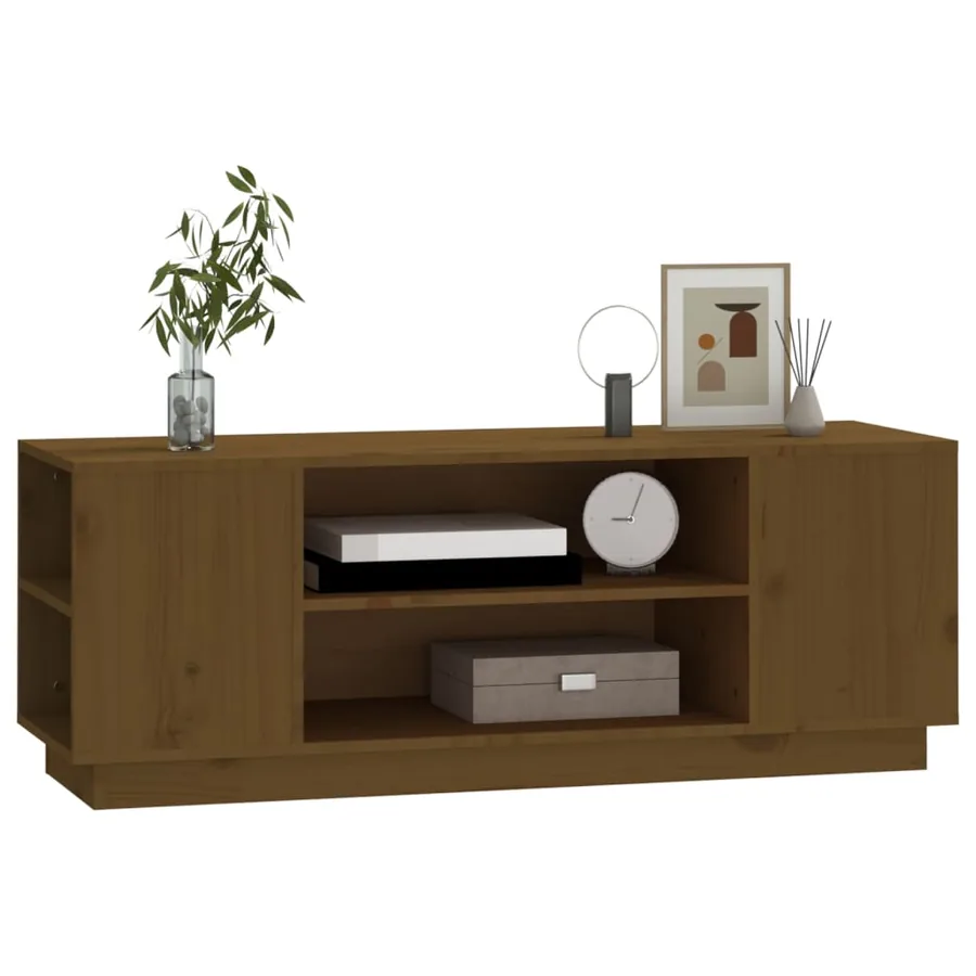 Meuble TV Marron miel 110x35x40,5 cm Bois de pin massif - 4