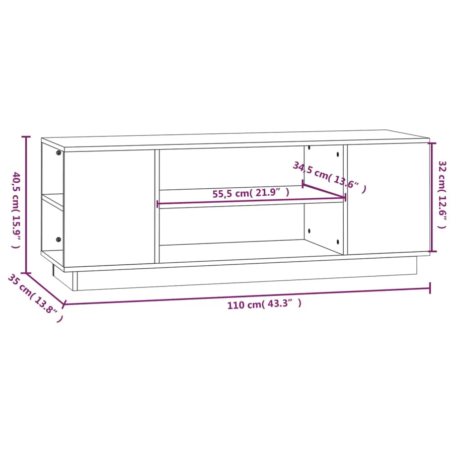 Meuble TV Marron miel 110x35x40,5 cm Bois de pin massif - 8