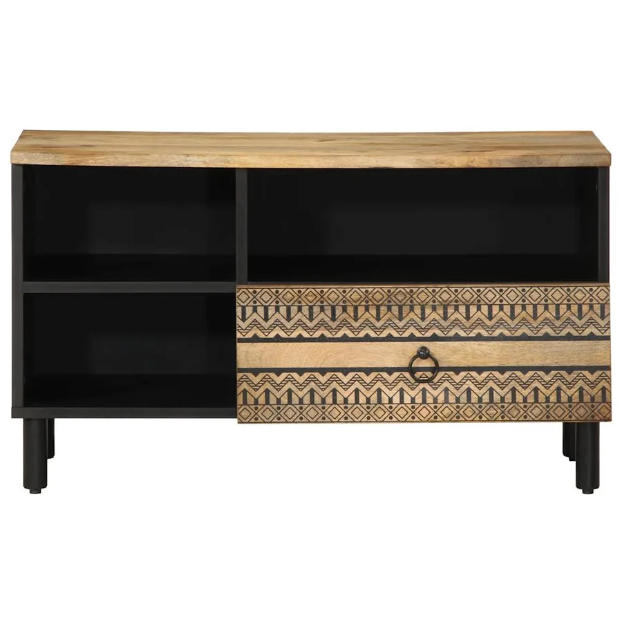 Meuble TV noir 80x33,5x46 cm bois massif manguier brut - 3