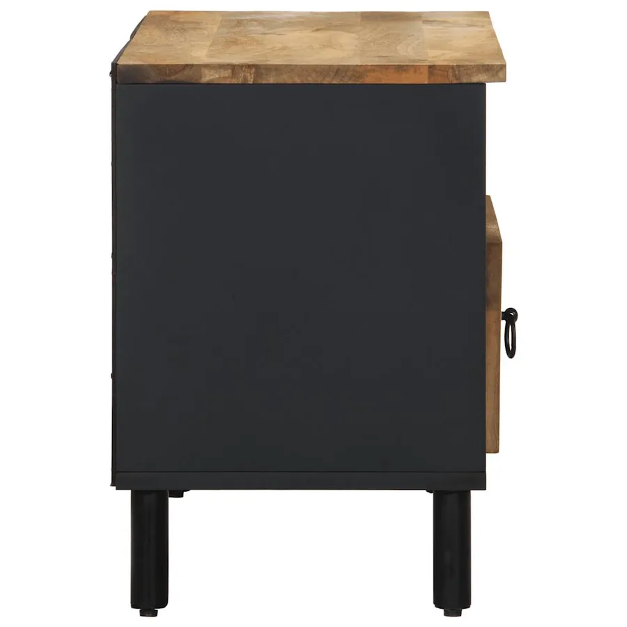 Meuble TV noir 80x33,5x46 cm bois massif manguier brut - 4