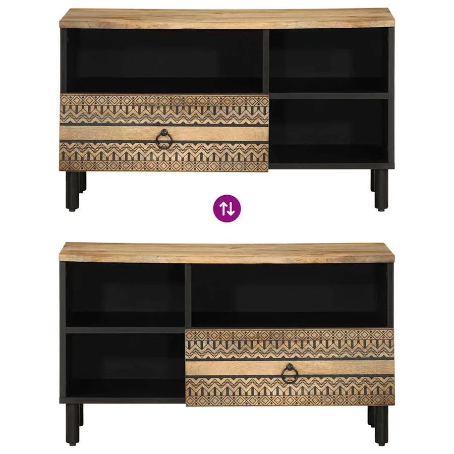 Meuble TV noir 80x33,5x46 cm bois massif manguier brut - 6