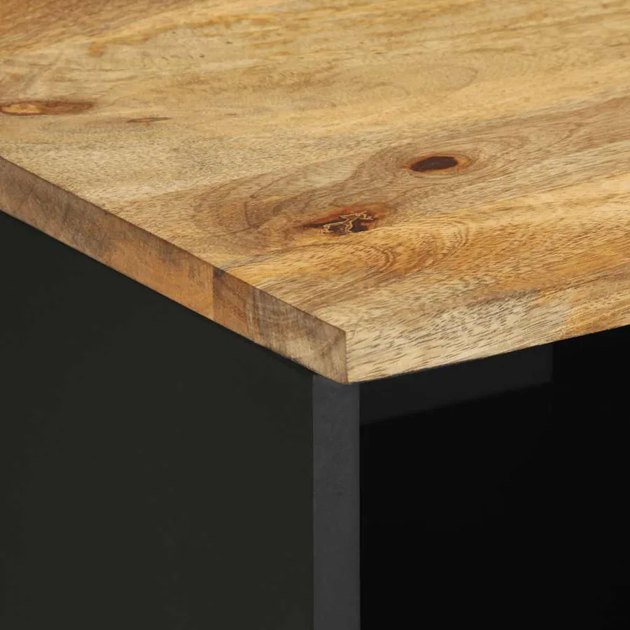 Meuble TV noir 80x33,5x46 cm bois massif manguier brut - 7