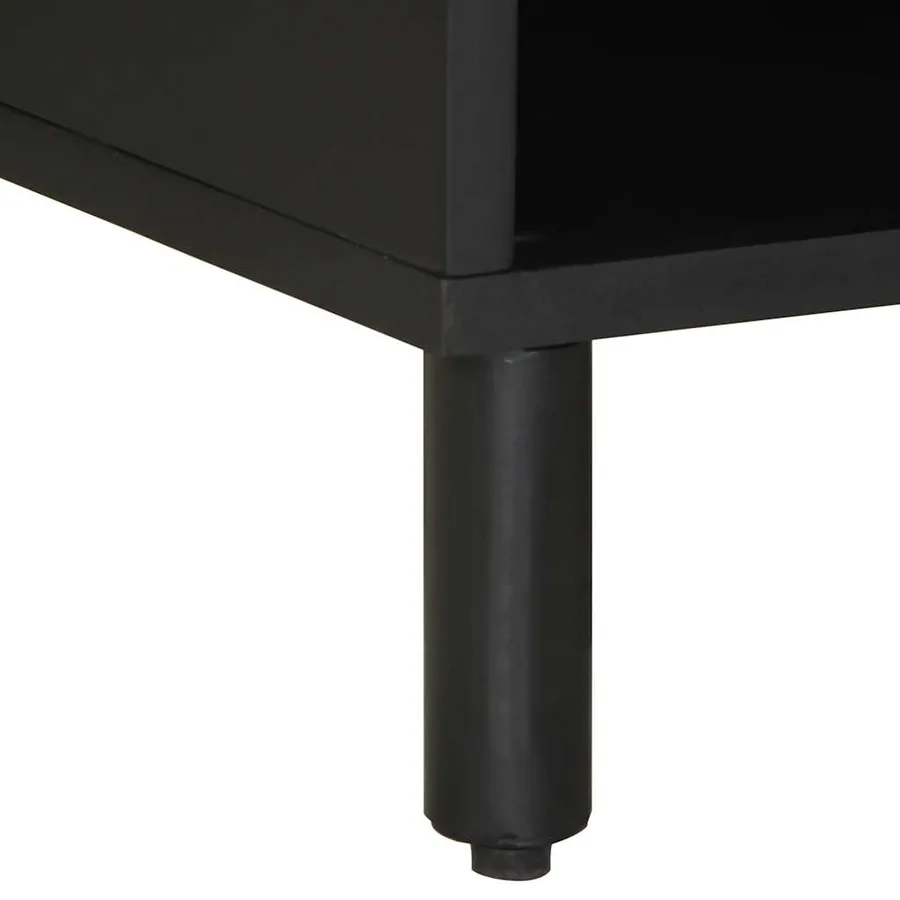 Meuble TV noir 80x33,5x46 cm bois massif manguier brut - 9