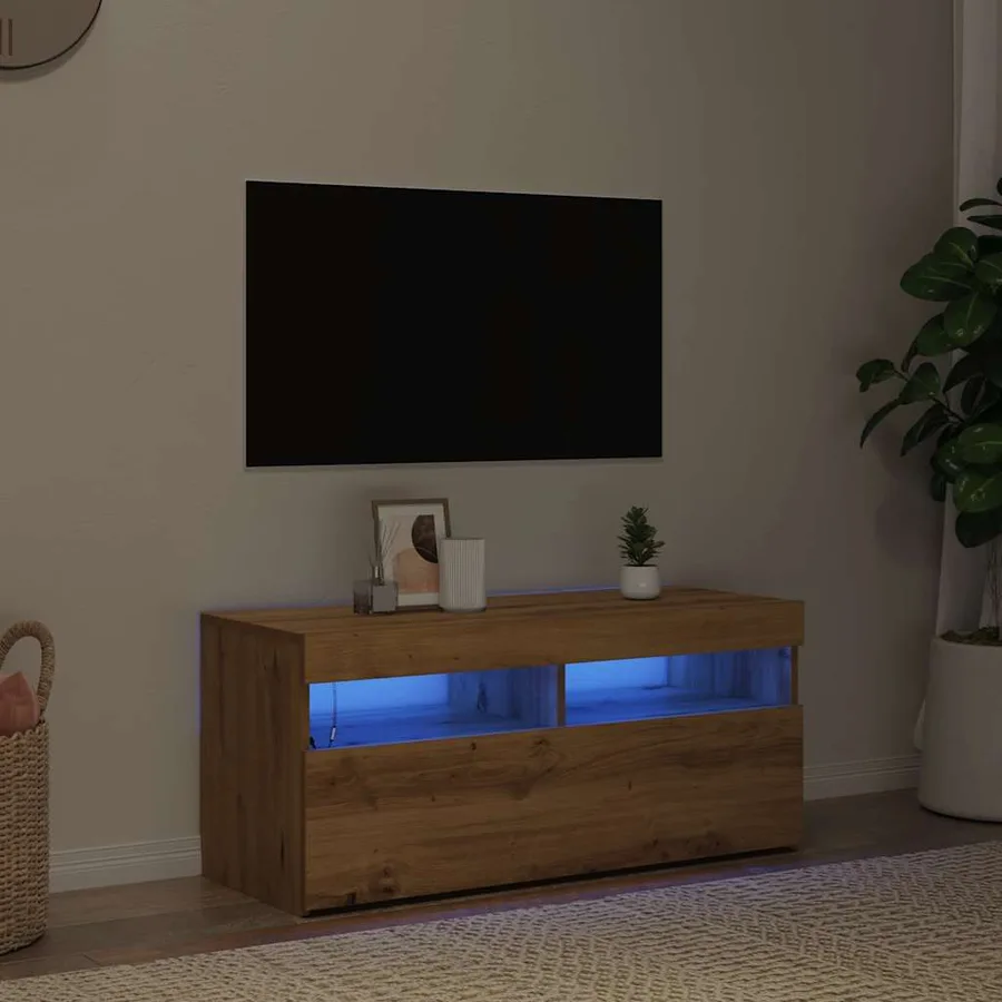 Meuble TV avec lumières LED chêne artisanal bois d'ingénierie - 15