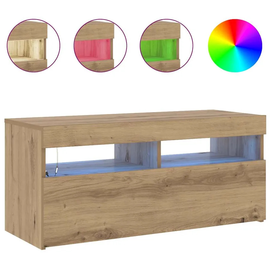 Meuble TV avec lumières LED chêne artisanal bois d'ingénierie - 4