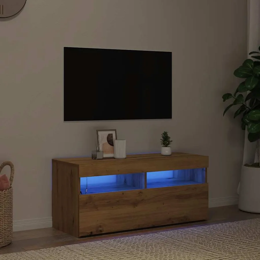 Meuble TV avec lumières LED chêne artisanal bois d'ingénierie - 5