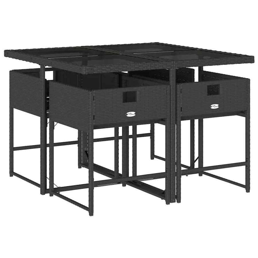 Ensemble à manger de jardin coussins 5pcs Noir Résine tressée - 3