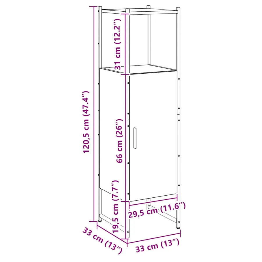 Armoire de salle de bain chêne artisanal 33x33x120,5 cm - 11