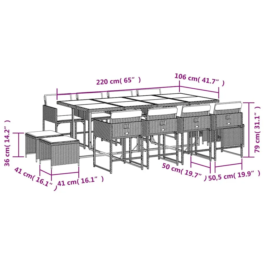 Ensemble à manger de jardin 13 pcs coussins noir résine tressée - 6