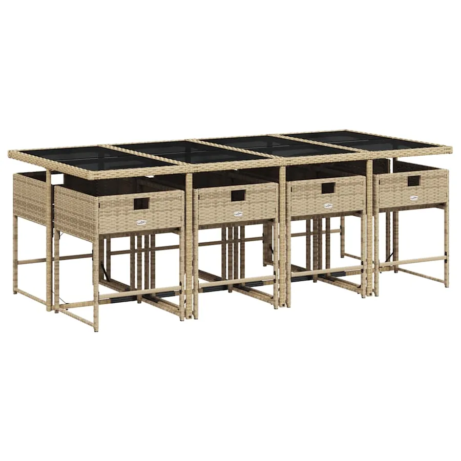 Ensemble à manger de jardin et coussins 9 pcs beige Poly rotin - 3