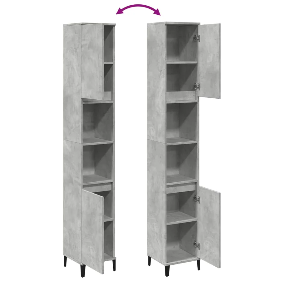 Armoire de salle de bain gris béton 30x30x190 cm - 8