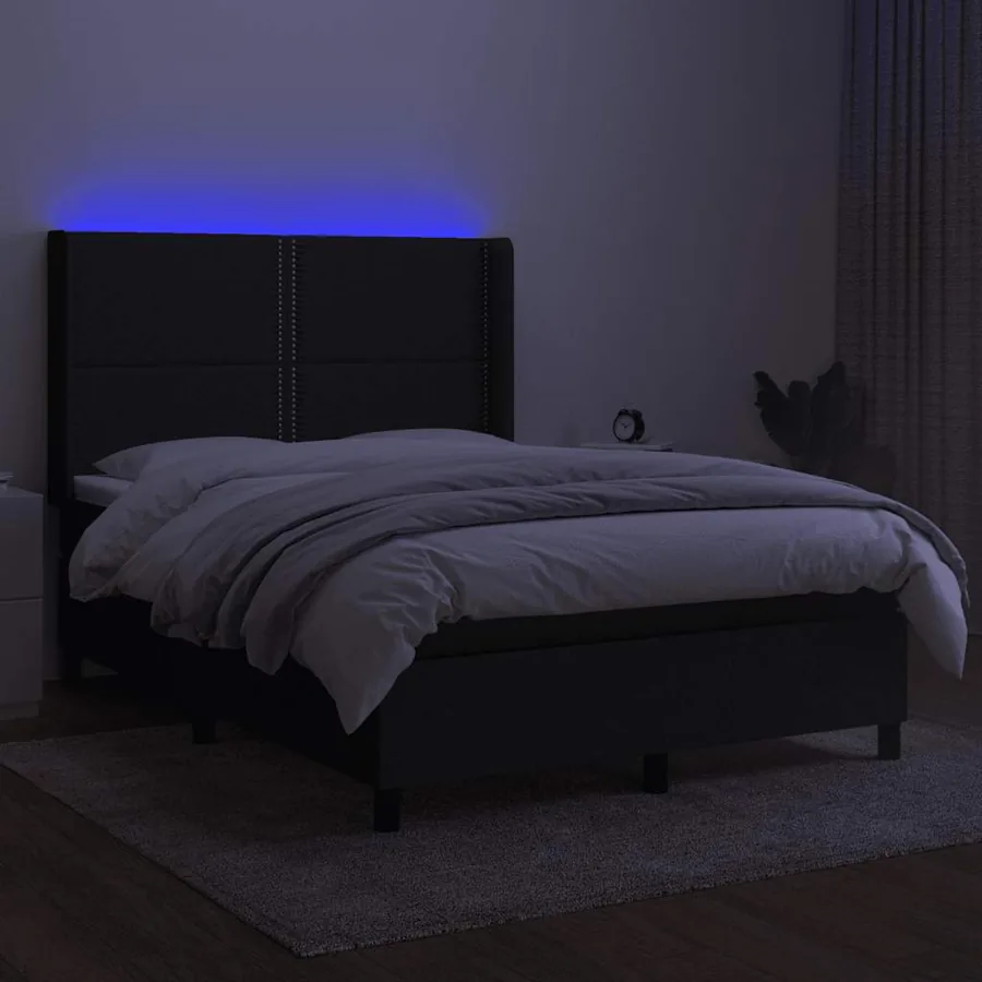 Sommier à lattes de lit matelas LED Noir 140x190 cm Tissu - 3