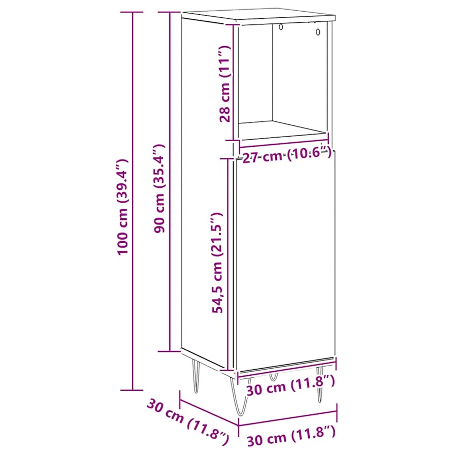 Armoire de salle de bain chêne artisanal 30x30x100 cm - 10
