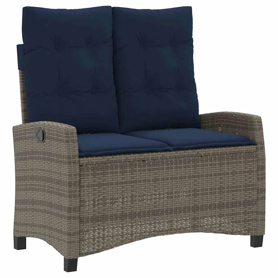 Banc inclinable de jardin avec coussins gris résine tressée - 2