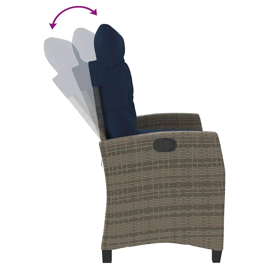 Banc inclinable de jardin avec coussins gris résine tressée - 6