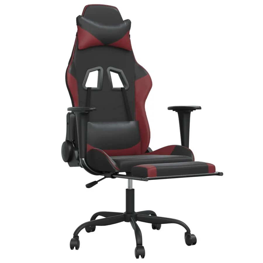 Chaise de jeu de massage repose-pied Noir&Bordeaux Similicuir - 3