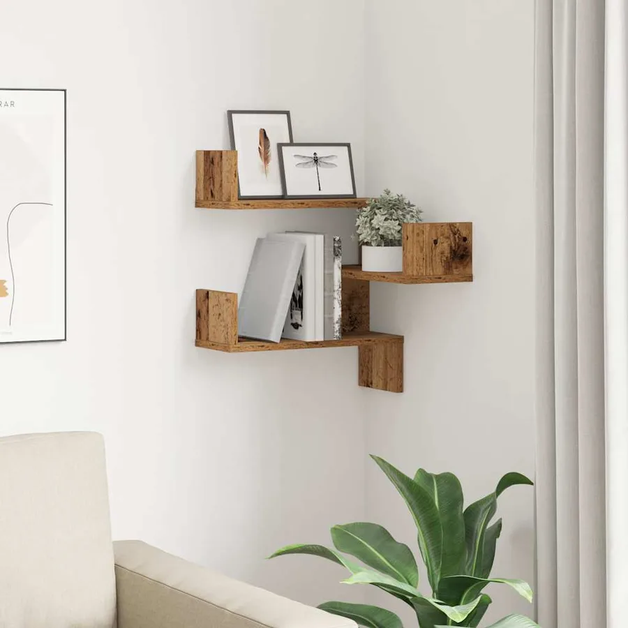 Étagère d'angle murale vieux bois 40x40x49,5 cm bois ingénierie - 3