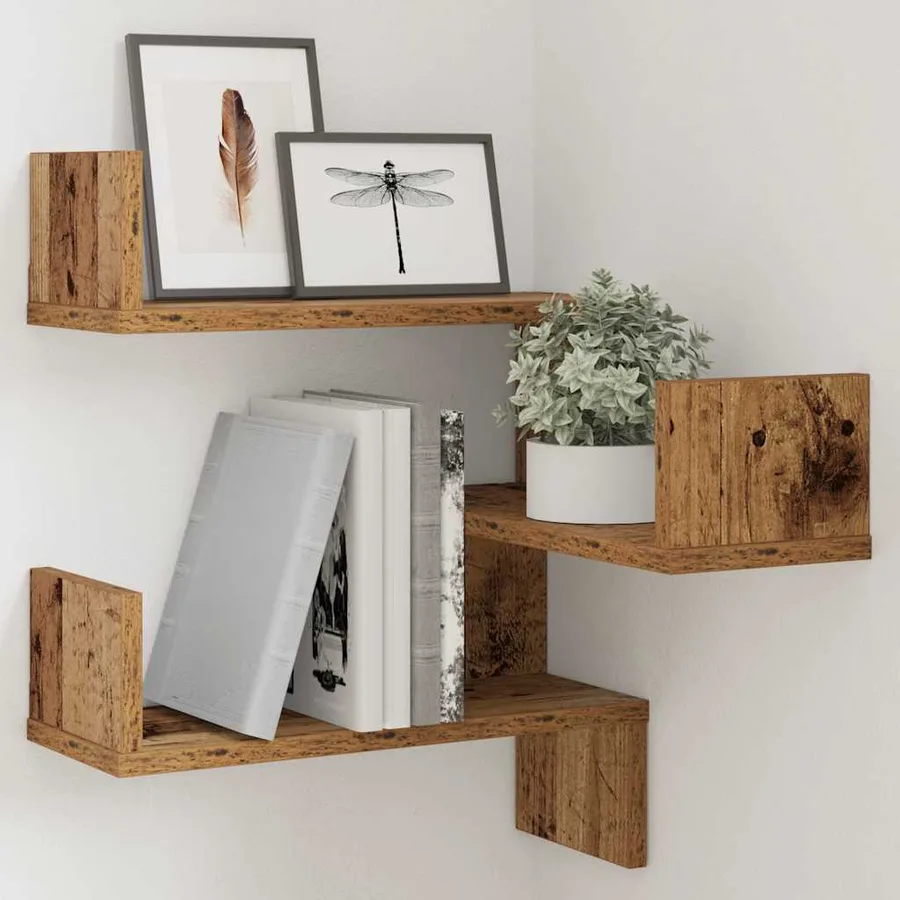 Étagère d'angle murale vieux bois 40x40x49,5 cm bois ingénierie - 4