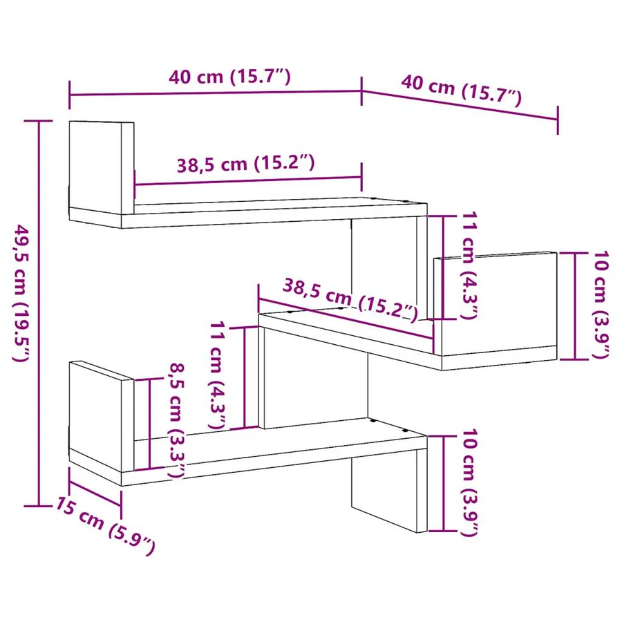 Étagère d'angle murale vieux bois 40x40x49,5 cm bois ingénierie - 8