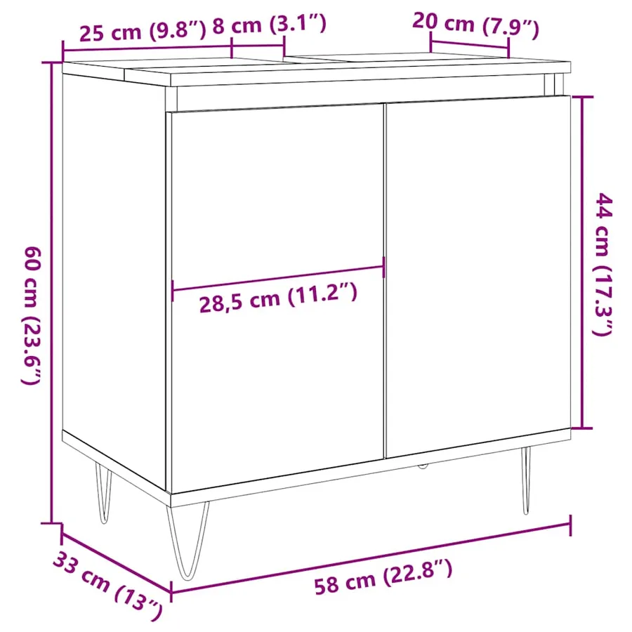 Armoire de bain gris béton 58x33x60 cm bois d'ingénierie - 11