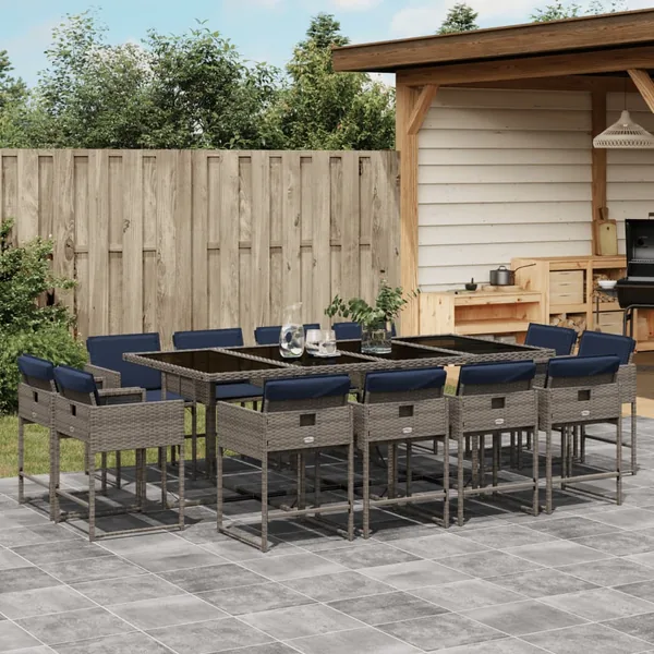 Ensemble à manger de jardin avec coussins 13 pcs résine tressée