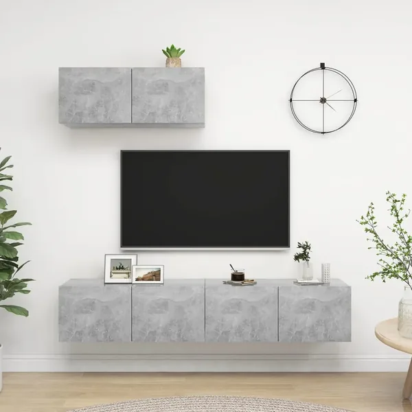 Meubles TV 3 pcs Gris béton Bois d'ingénierie