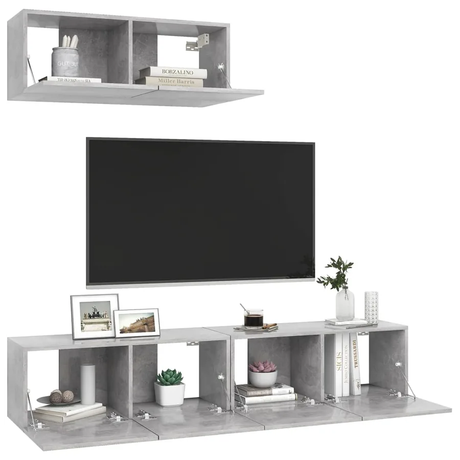 Meubles TV 3 pcs Gris béton Bois d'ingénierie - 5