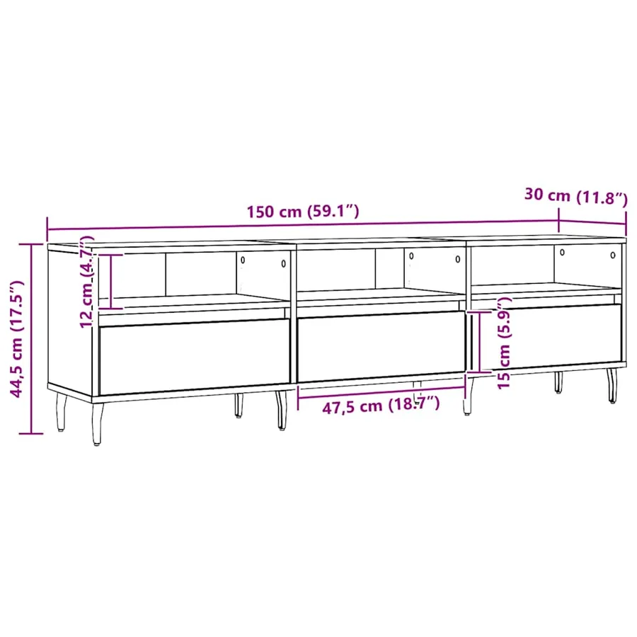 Meuble TV chêne artisanal 150x30x44,5 cm bois d'ingénierie - 10