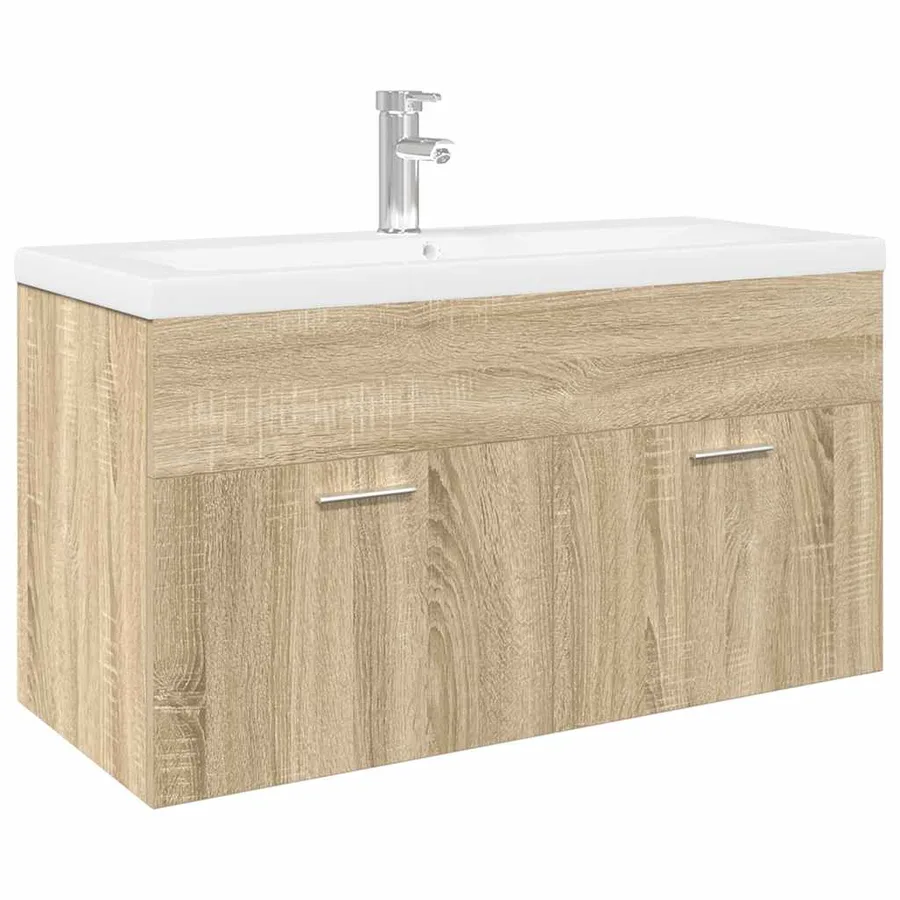 Armoire lavabo de salle de bain et bassin intégré chêne sonoma - 2