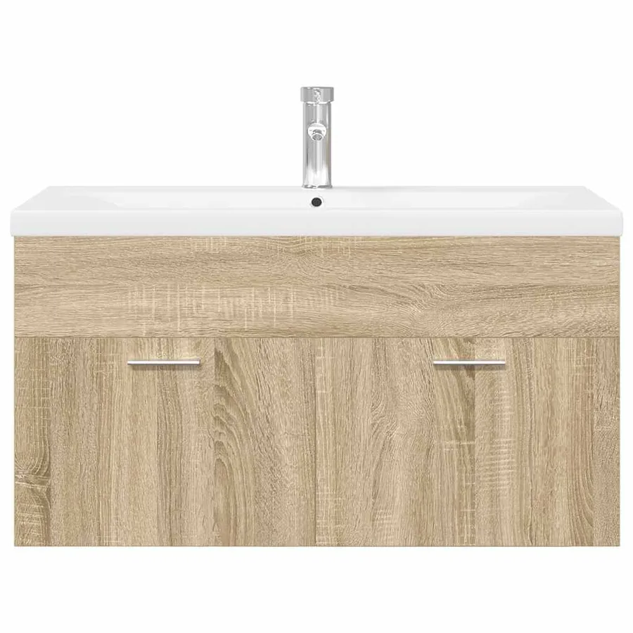 Armoire lavabo de salle de bain et bassin intégré chêne sonoma - 4