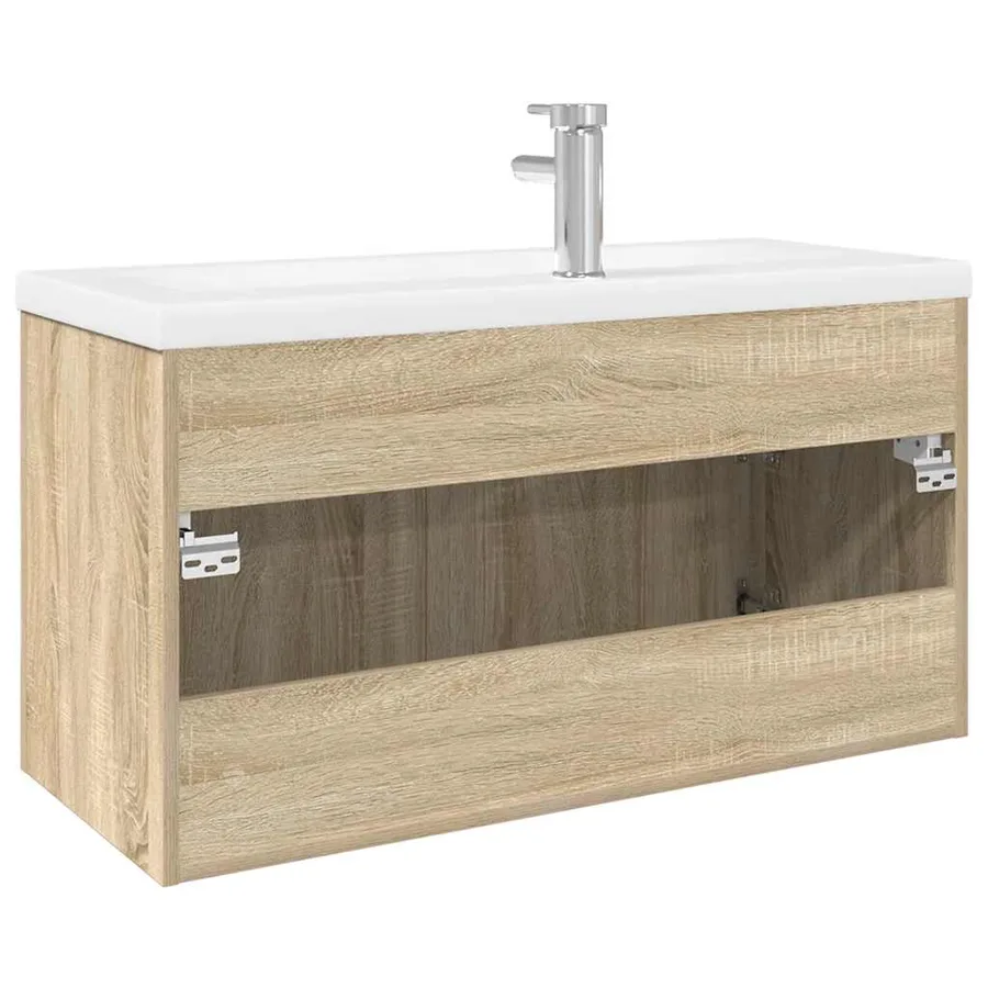 Armoire lavabo de salle de bain et bassin intégré chêne sonoma - 8