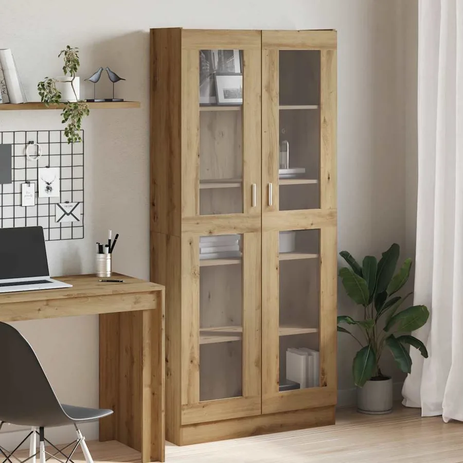 Buffet haut chêne artisanal 82,5x30,5x185 cm bois d'ingénierie - 3