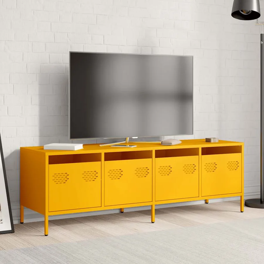 Meuble TV jaune moutarde 135x39x43,5 cm acier laminé à froid - 3