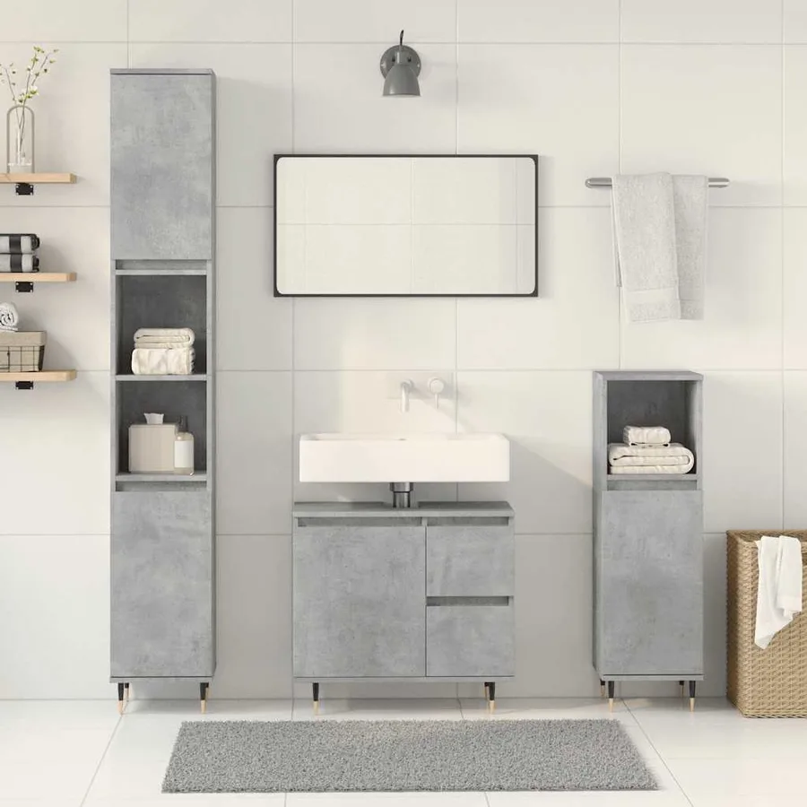 Ensemble de meubles de salle de bain 3 pcs gris béton - 3