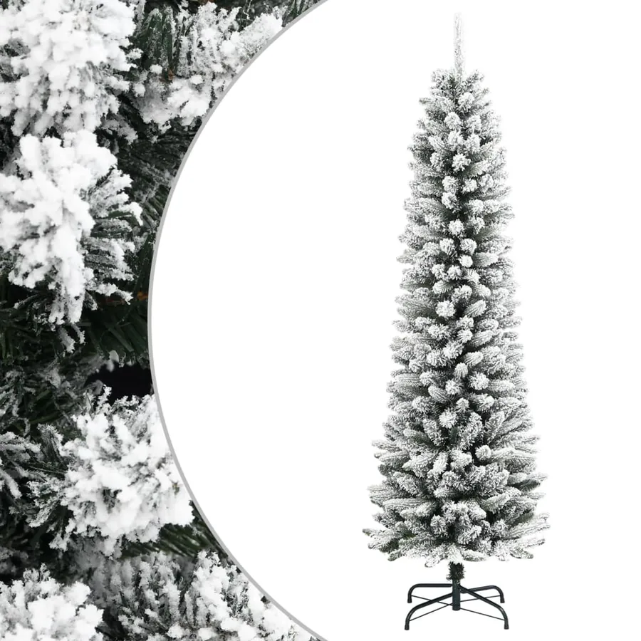 Sapin de Noël artificiel mince avec neige floquée 210 cm PVC/PE