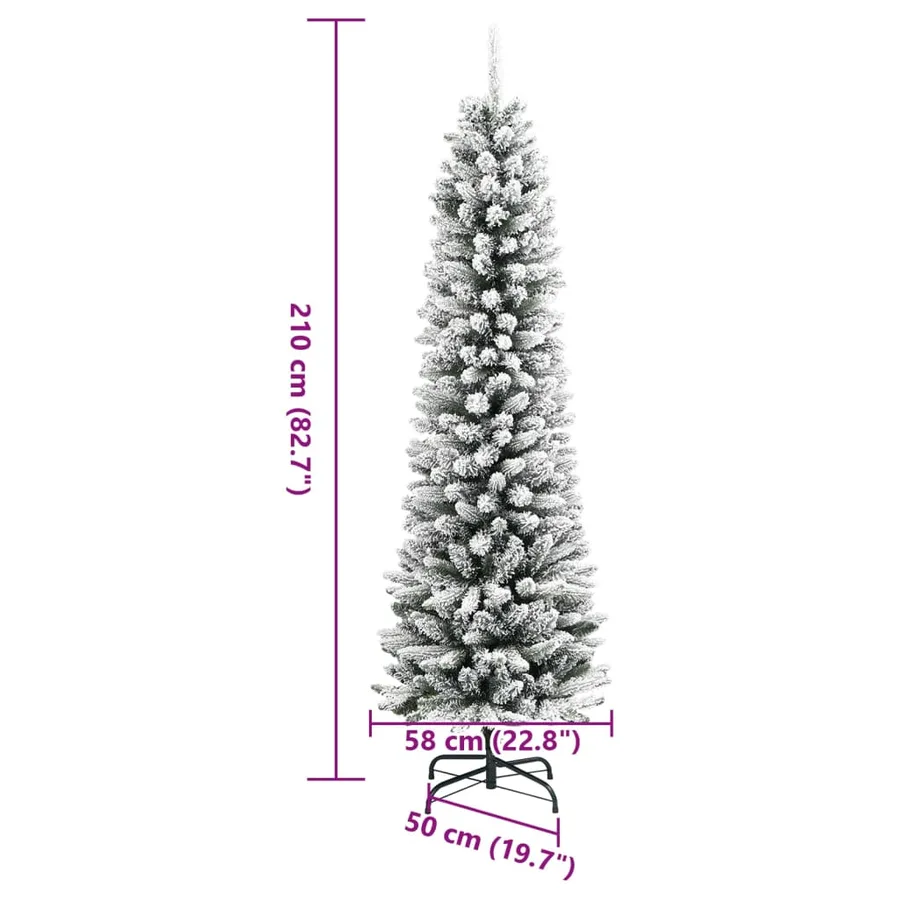 Sapin de Noël artificiel mince avec neige floquée 210 cm PVC/PE - 8
