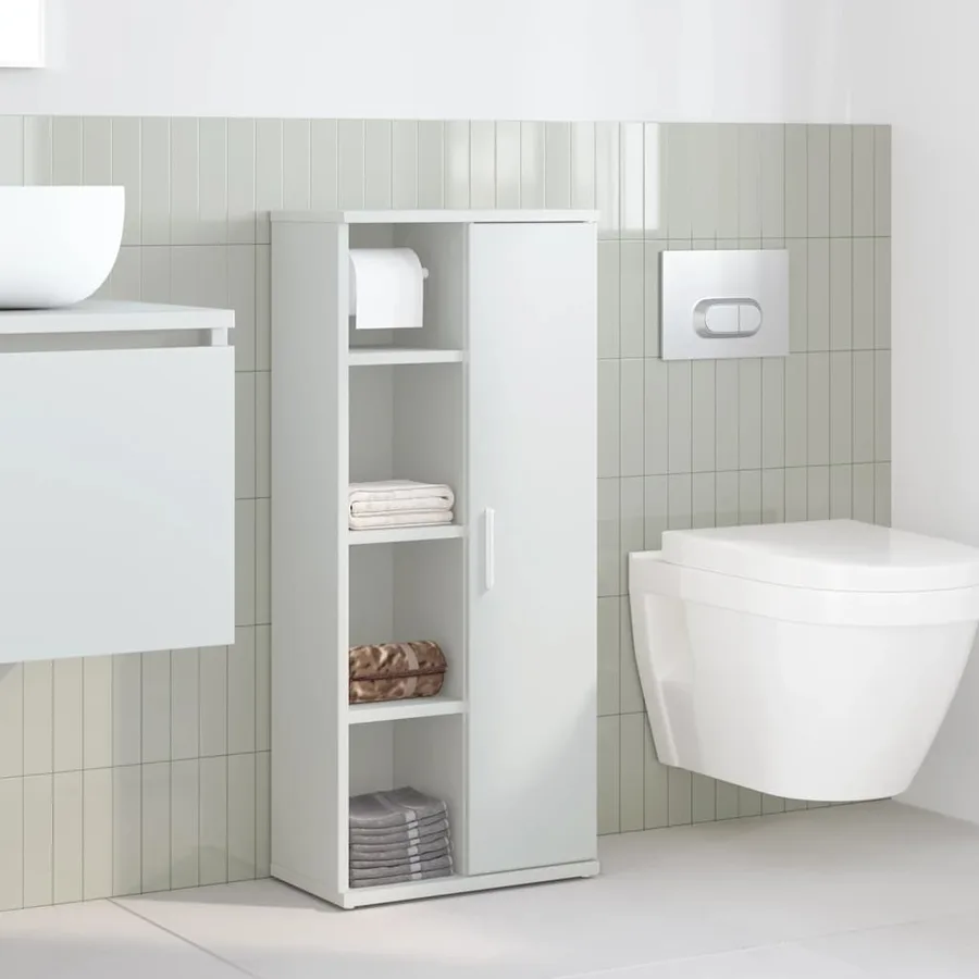 Meuble de salle de bain avec porte-rouleau blanc 39x22x90 cm - 3