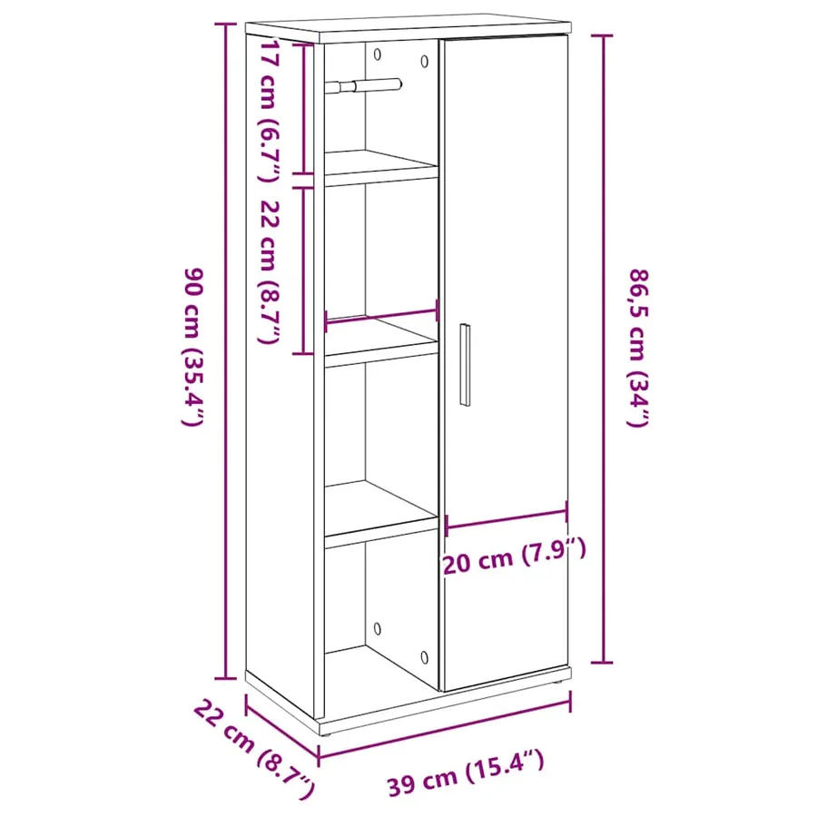 Meuble de salle de bain avec porte-rouleau chêne sonoma - 12
