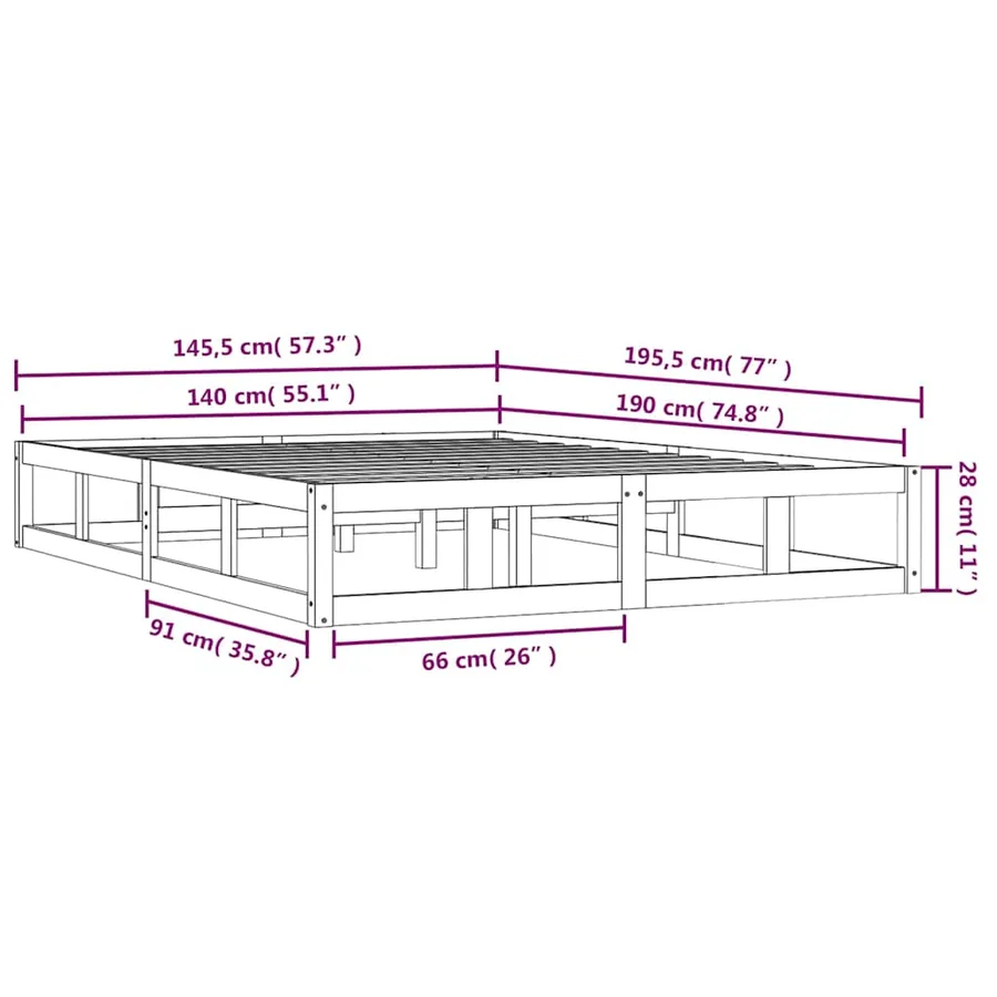 Cadre de lit sans matelas 140x190 cm bois massif - 9