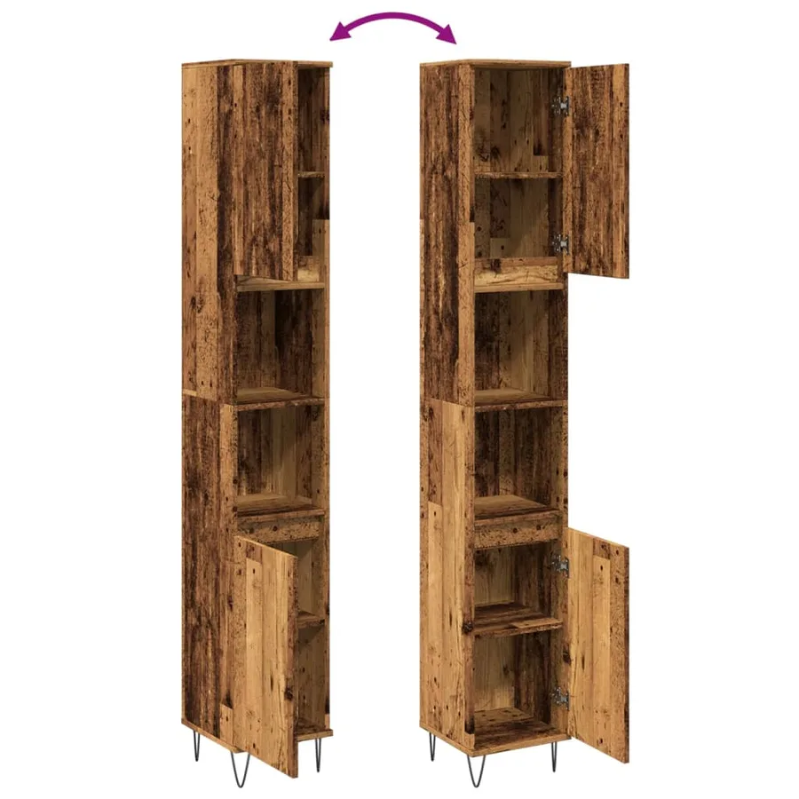 Armoire de salle de bain vieux bois 30x30x190cm bois ingénierie - 8
