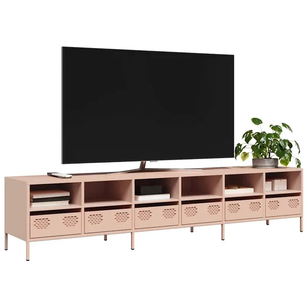 Meuble TV rose 202x39x43,5 cm acier laminé à froid