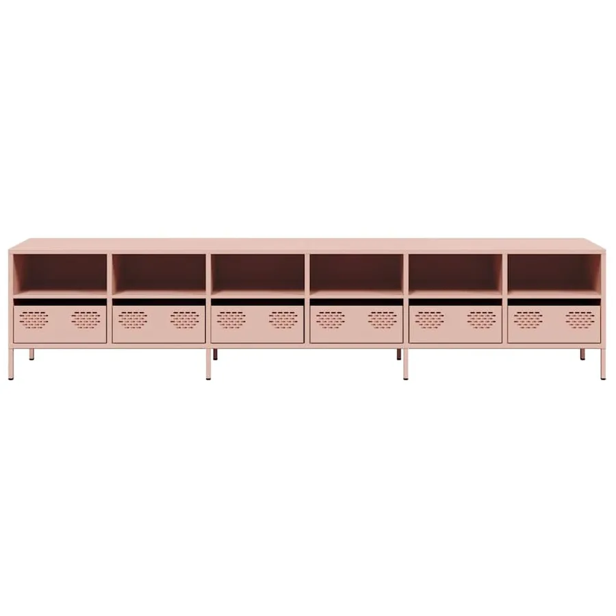 Meuble TV rose 202x39x43,5 cm acier laminé à froid - 5