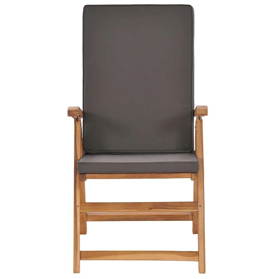 Chaises inclinables lot de 2 avec coussins Teck solide Gris - 3