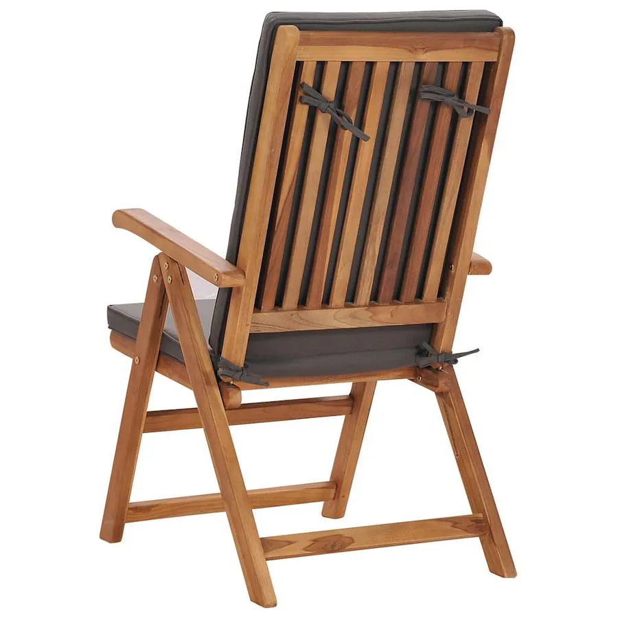 Chaises inclinables lot de 2 avec coussins Teck solide Gris - 4