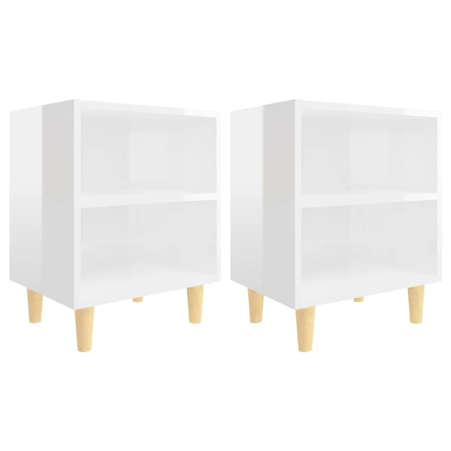 Tables de chevet pieds en bois 2 pcs Blanc brillant 40x30x50 cm - 2