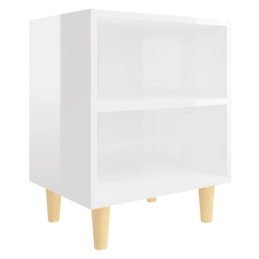 Tables de chevet pieds en bois 2 pcs Blanc brillant 40x30x50 cm - 3