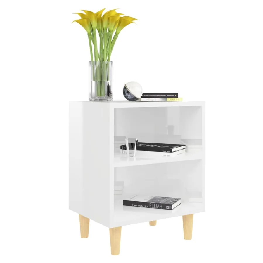 Tables de chevet pieds en bois 2 pcs Blanc brillant 40x30x50 cm - 6