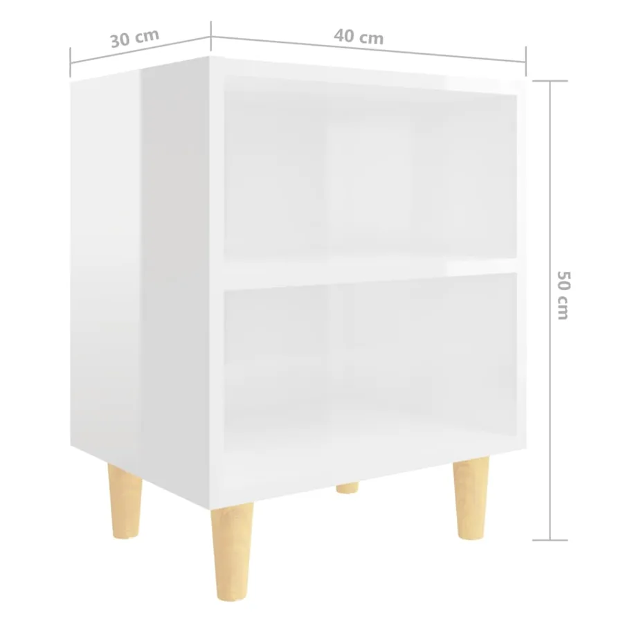Tables de chevet pieds en bois 2 pcs Blanc brillant 40x30x50 cm - 8