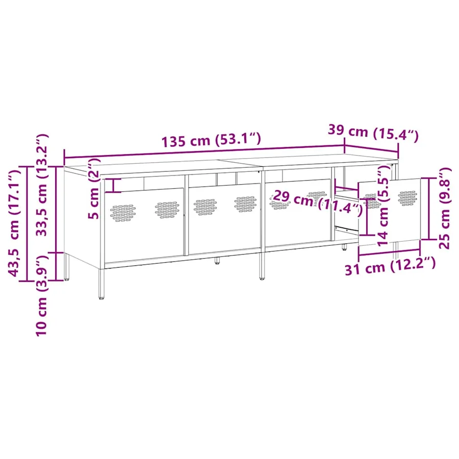 Meuble TV rose 135x39x43,5 cm acier laminé à froid - 12