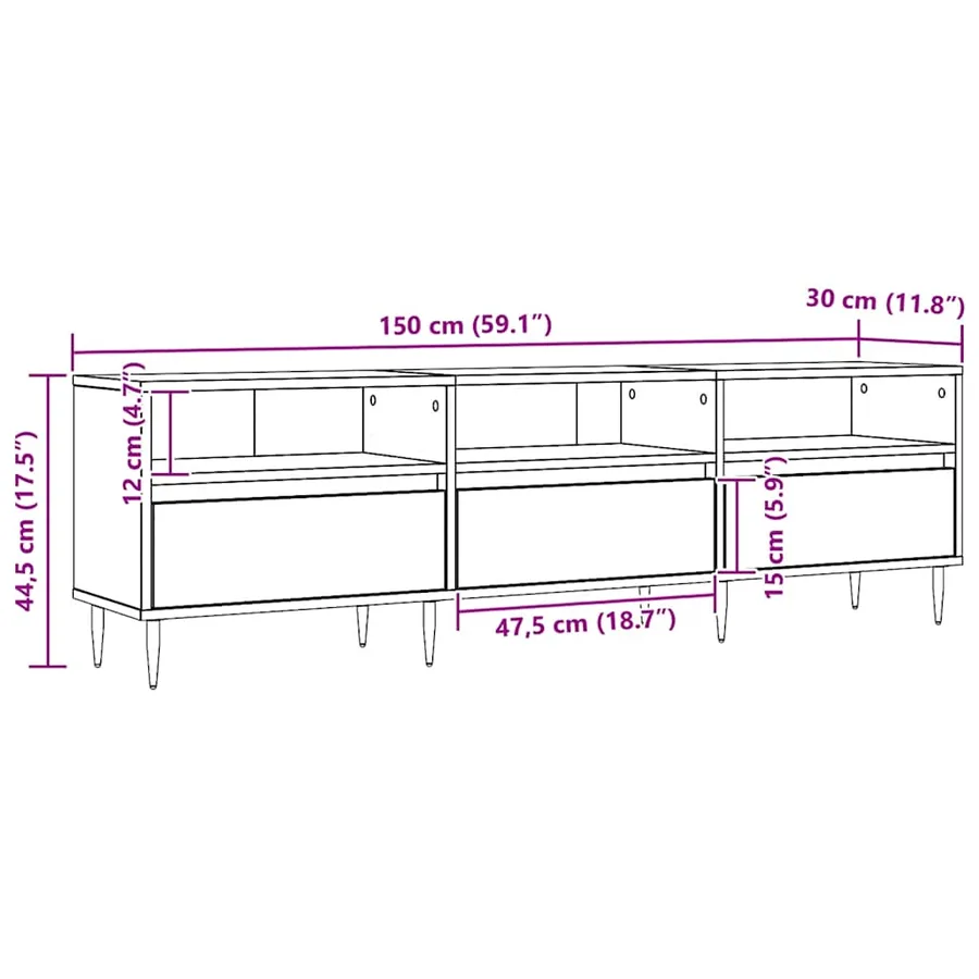 Meuble TV chêne artisanal 150x30x44,5 cm bois d'ingénierie - 10